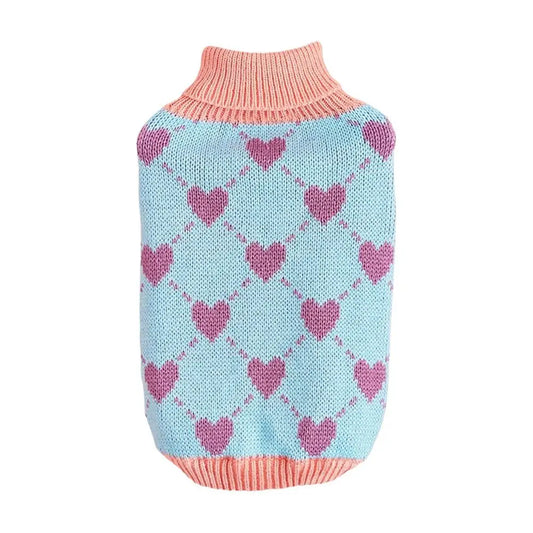 Dog Sweater – Cozy Turtleneck Pullover with Heart Design for Puppies & Cats (Winter Knitwear)