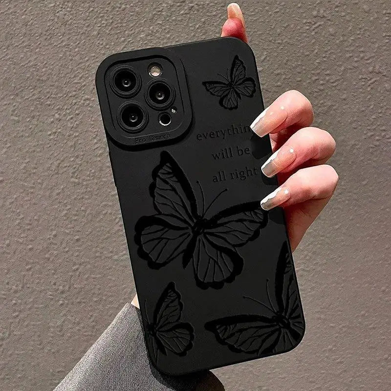 Butterfly Pattern iPhone Case – Fashion Letter Design, All-Inclusive Protection for iPhone 16 Pro Max to XR