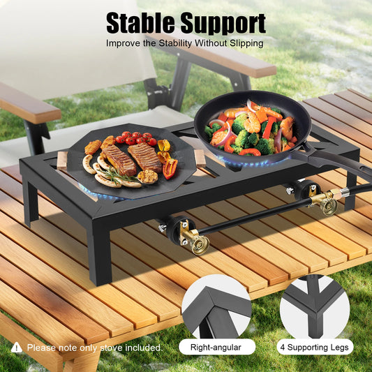 8000W Camping Double Burner Stove – Portable Outdoor Gas Cooker with Regulator & Hose for BBQ & Camping 🔥🍖