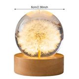 Forever Flowers Crystal Ball Light – LED Round Night Lamp with Wooden Base, Decorative Home & Office Gift for Men, Women & Kids
