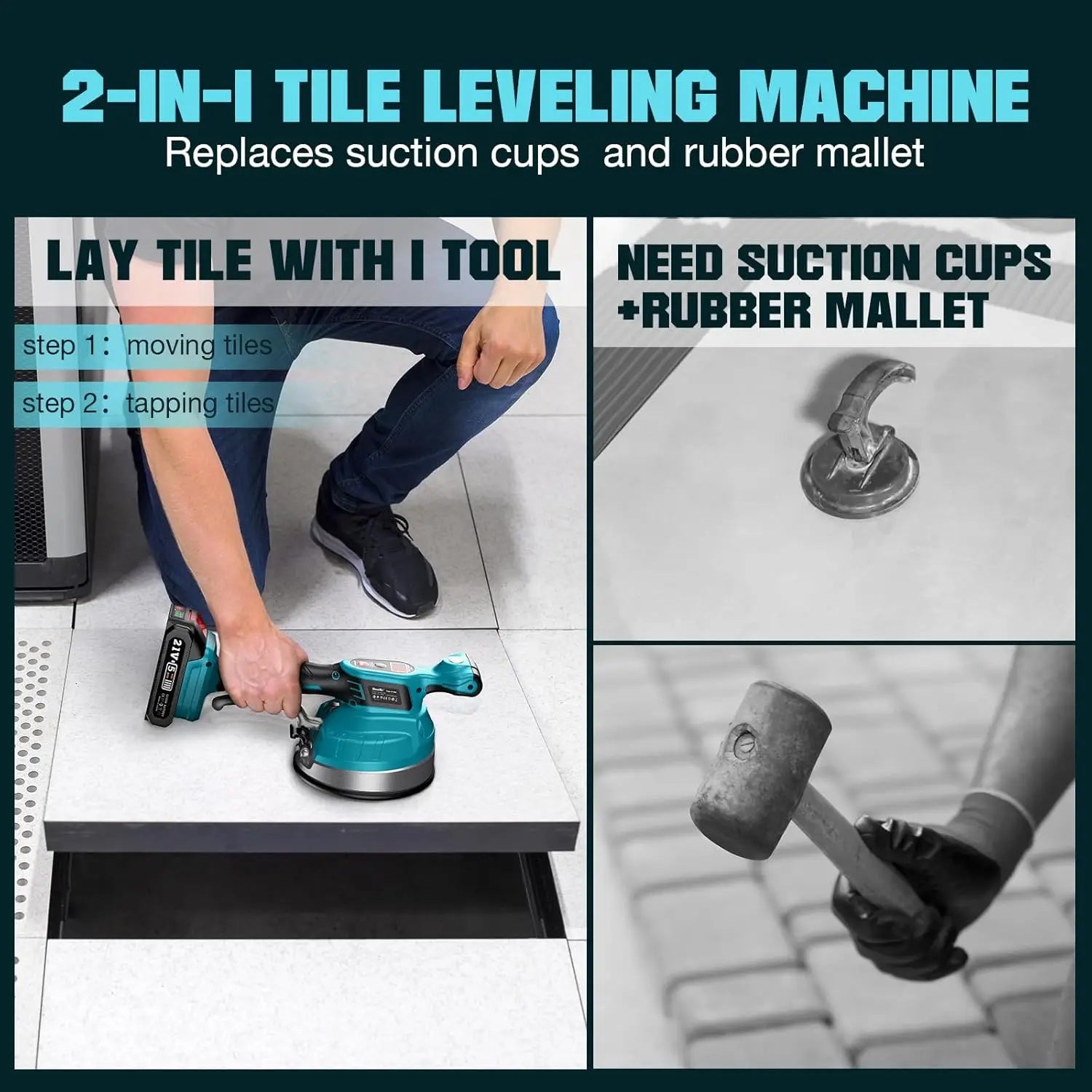 Seesii 12-Speed Tile Laying Machine – Cordless 160mm Large Suction Tile Vibration & Leveling Tool