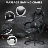 🎮 Ergonomic PU Leather Gaming Chair – Reclining Office Chair with Footrest, Adjustable Lumbar Cushion, Headrest & Massage Function