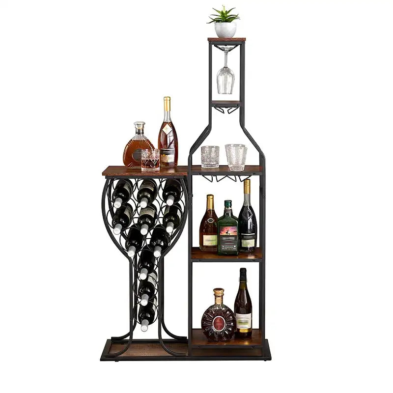 11-Bottle 5-Tier Freestanding Wine Baker’s Rack with Glass Holder & Storage Shelves