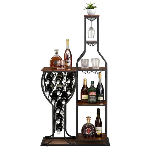 11-Bottle 5-Tier Freestanding Wine Baker’s Rack with Glass Holder & Storage Shelves