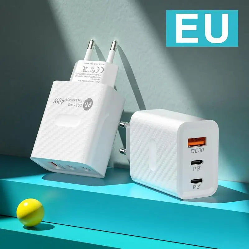 40W 3-Port Wall Charger – USB-C Fast Charging Phone Charger Block & Travel Plug Adapter for Home & Office