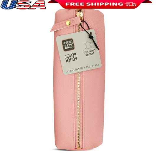 “Simulated Leather Pencil Pouch – Gold Zipper Pen & Stationery Organizer for School, Office & Travel”