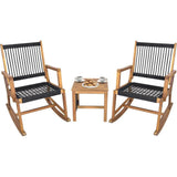 Acacia Wood Rocking Bistro Set – 3-Piece Outdoor Patio Conversation Set with Coffee Table | All-Weather Wooden Rocking Chairs