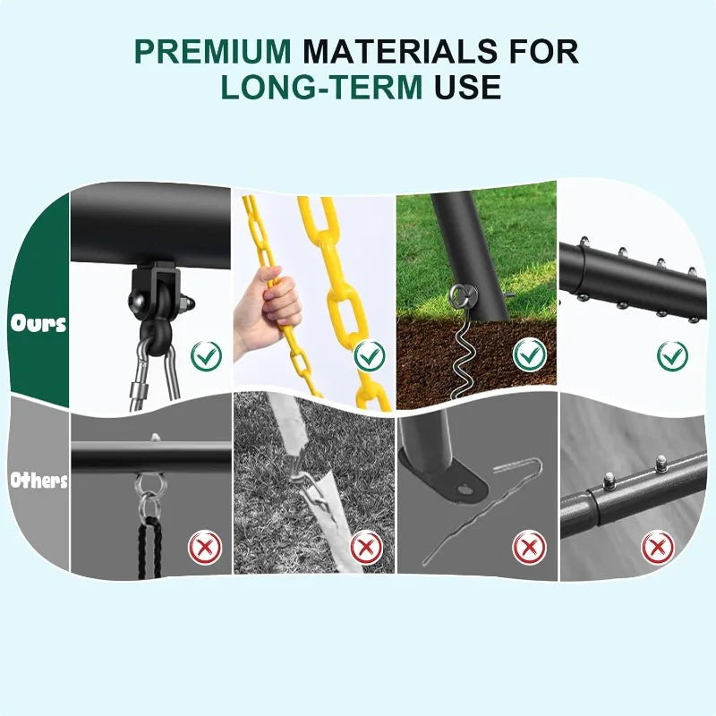 600 lbs Heavy-Duty Swing Set – Metal A-Frame Outdoor Swing with 1 Platform Swing & 2 Belt Swings | Backyard Playground for Kids & Adults