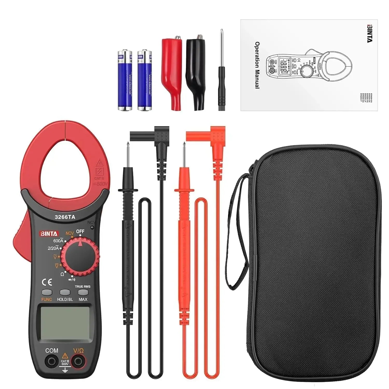 “Binta Digital Clamp Meter – 2000 Counts 600A AC/DC TRMS Auto-Range Multimeter with NCV, Voltage, Ohm & Capacitance Testing”