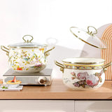 Vintage Deep Flower Cooking Pot with Glass Lid – Nonstick Thick Saucepan with Dual Handles 🍲🌸