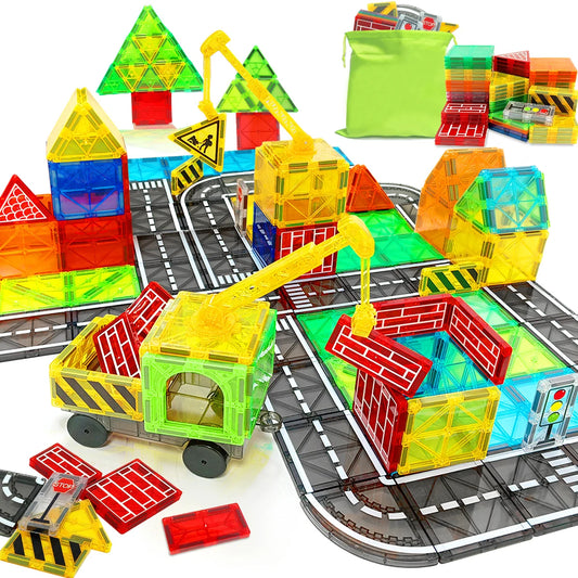 Magnetic Road Set with Car Toys – Creative Magnet Building Blocks Construction Kit for Toddlers, Educational STEM Gift for Boys & Girls