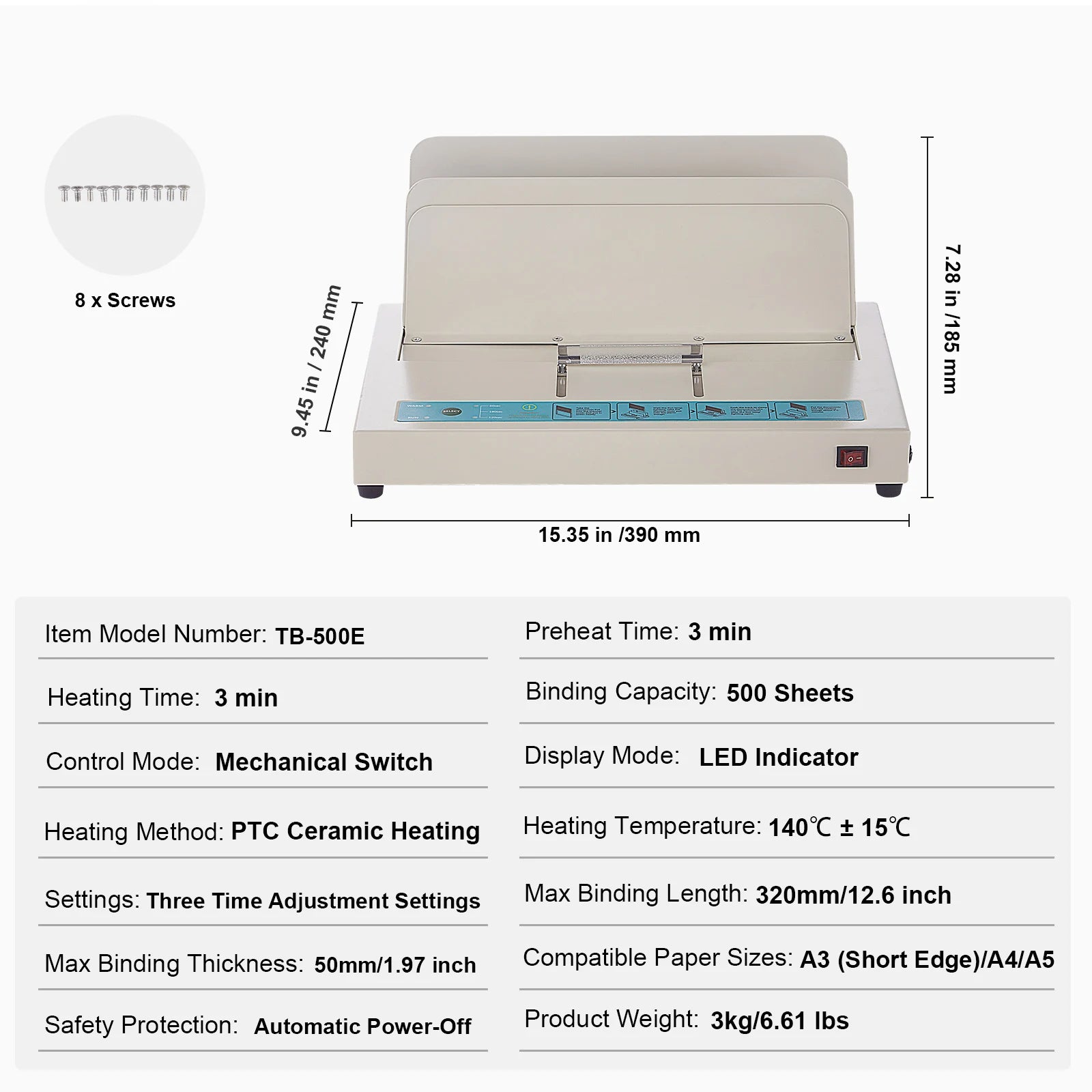 VEVOR Thermal Binding Machine – 500-Sheet Capacity, 50mm Thickness Binder with Infrared Optical Detection for A3, A4 & A5 Documents