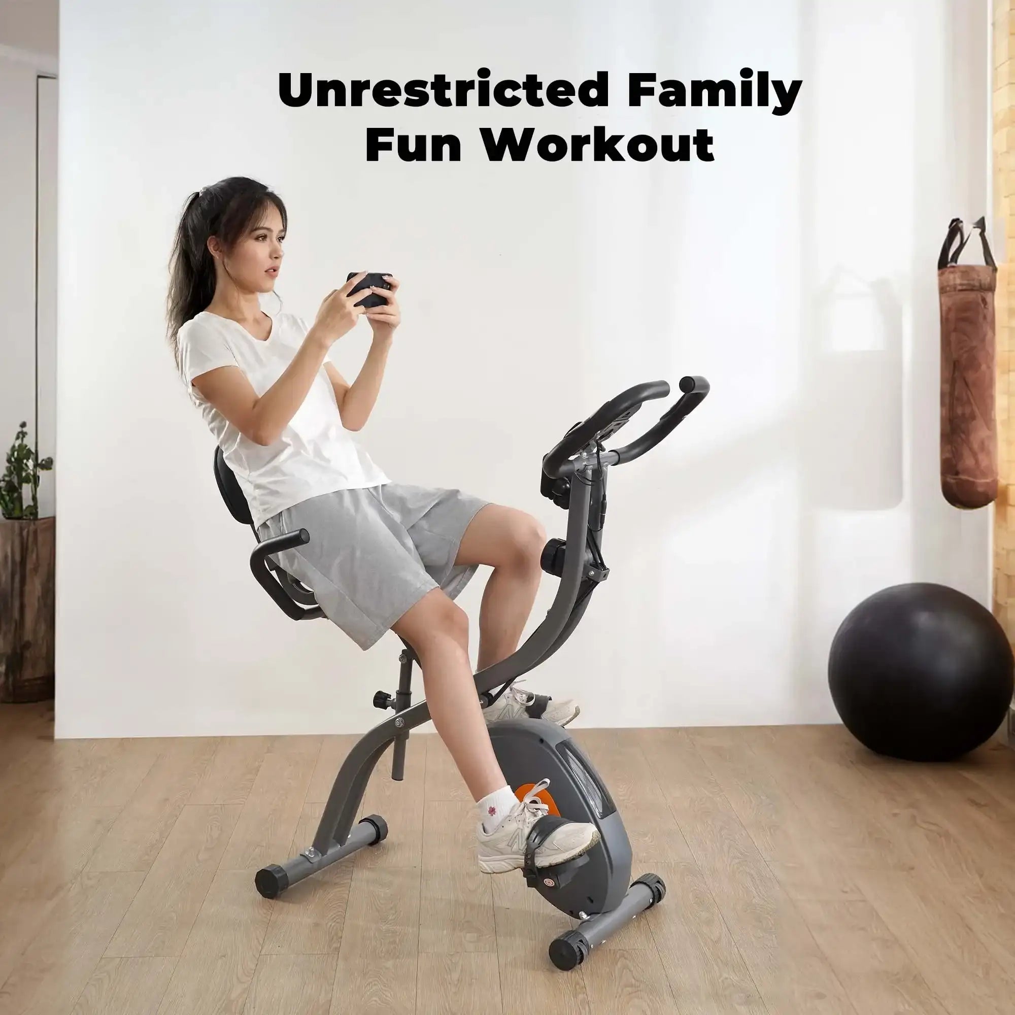 Folding Exercise Bike with LCD Monitor & Arm Bands for Home Workout