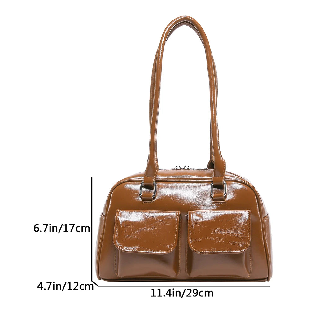 Retro Y2K Under-Arm PU Leather Bag for Women – Multi-Pocket Shoulder Tote & Casual Designer Satchel