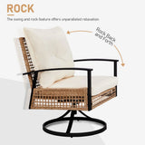 “3-Piece Outdoor Garden Swivel Rocker Patio Chair & Table Set – 360° Rotating Chairs with Side Table (Yellow)”