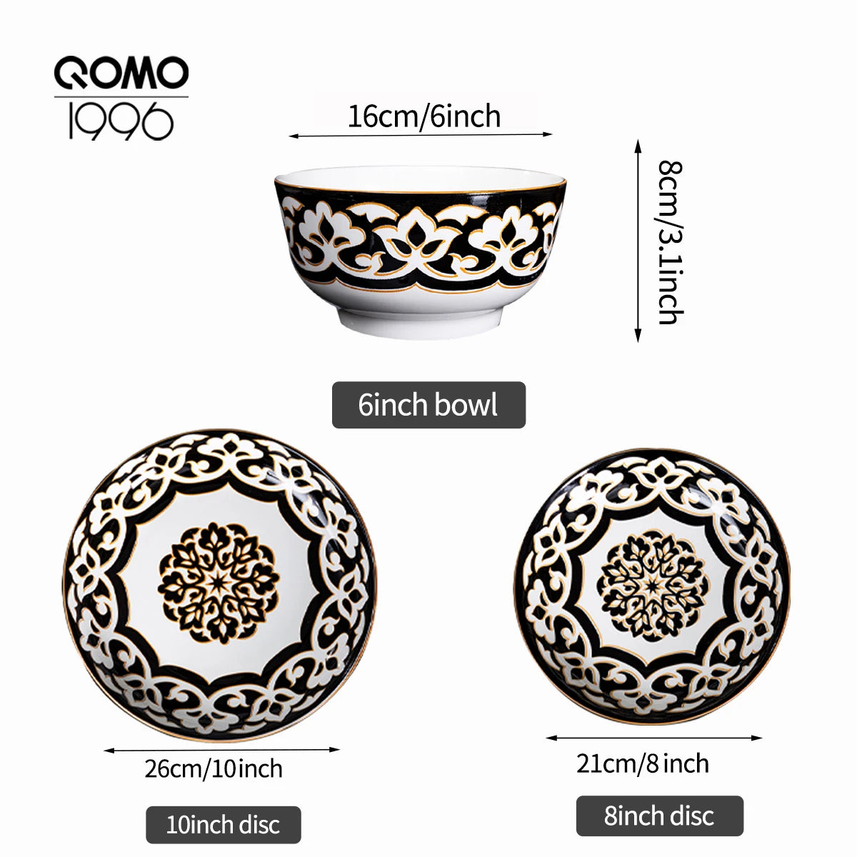 QOMO Collection Multi-Piece Porcelain Dinnerware Set – Floral Design, Service for 4/6/8 (12-/20-/30-/40-Pieces)