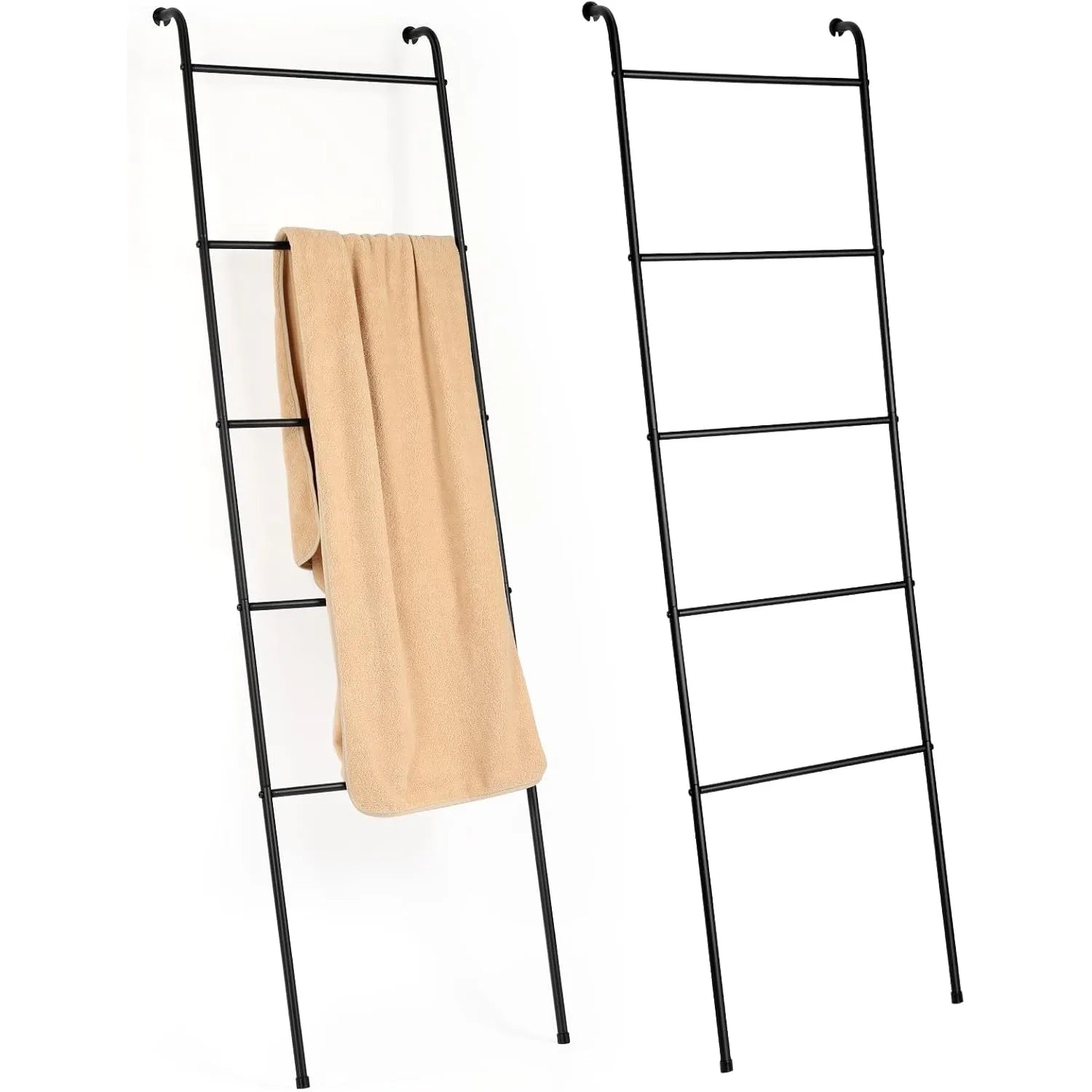 2-Piece Metal Blanket Ladder Set – Multi-Function Towel & Blanket Rack, Black Finish