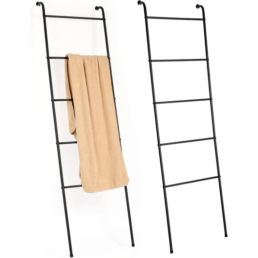 2-Piece Metal Blanket Ladder Set – Multi-Function Towel & Blanket Rack, Black Finish