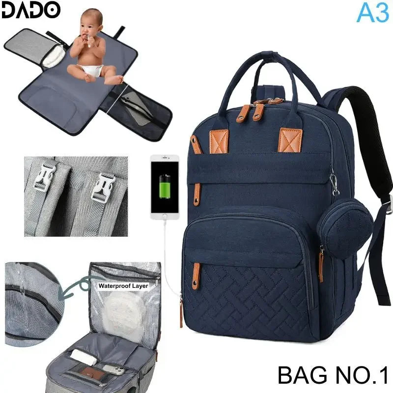 Diaper Bag Backpack – Large Waterproof Baby Travel Tote with Changing Station, Pad & Stroller Straps | Multifunction Bag for Moms & Dads