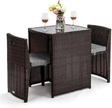 “3-Piece Wicker Patio Bistro Set – Outdoor Furniture with Glass Table & 2 Chairs for Balcony, Garden & Small Spaces”