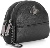 Cute Bee Decor Women’s Leather Coin Purse – Small 2-Zipper Wallet with Keychain Ring