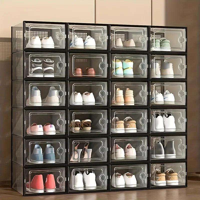 12 Pc / 24 Pc Large Capacity Modular Space-Saving Shoe Box, Transparent Plastic Stackable with Lid, Sneaker Display Box, B - PulinGO