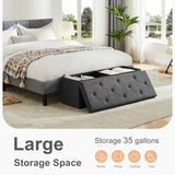 Hidden Storage Footstool Toy Box Bench – Linen Fabric 2-in-1 Ottoman for Living Room & Bedroom