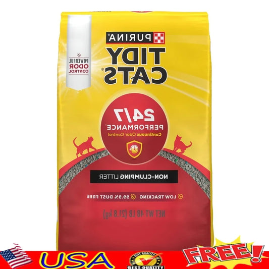 Non-Clumping Cat Litter 48LB Bag – 24/7 Multi-Cat Odor Control, Low Dust, Clean Linen Scent & 99.9% Dust-Free