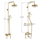Antique Brass Shower Faucet Set – Wall-Mounted Rainfall Head with Dual Handles Hot & Cold Mixer Tap