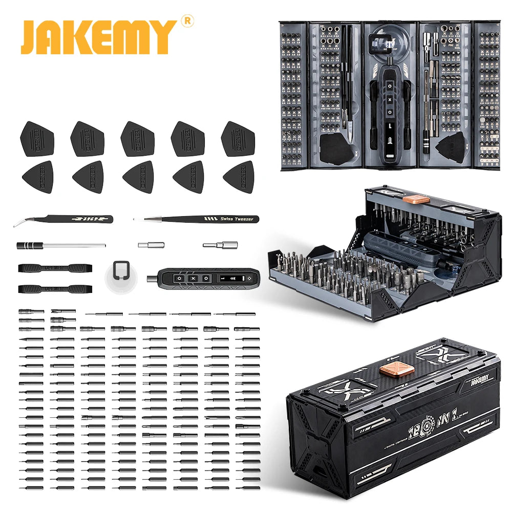 JAKEMY 180-in-1 Cordless Precision Electric Screwdriver Set 🔧 | Magnetic Bits, Multi-Repair Kit for Laptop, Phone & Glasses