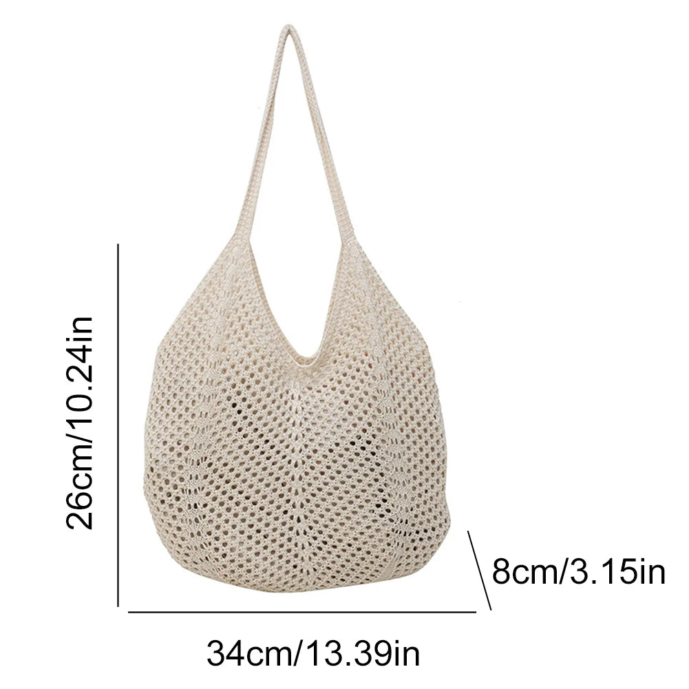 Women’s Knitted Shoulder Tote – Large-Capacity Crochet Underarm Bag, Summer Mesh Beach Hobo Handbag