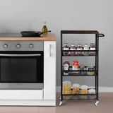 4-Tier Slim Rolling Cart with Wood Top & Metal Handle – Mobile Storage Unit for Kitchen, Bathroom & Laundry