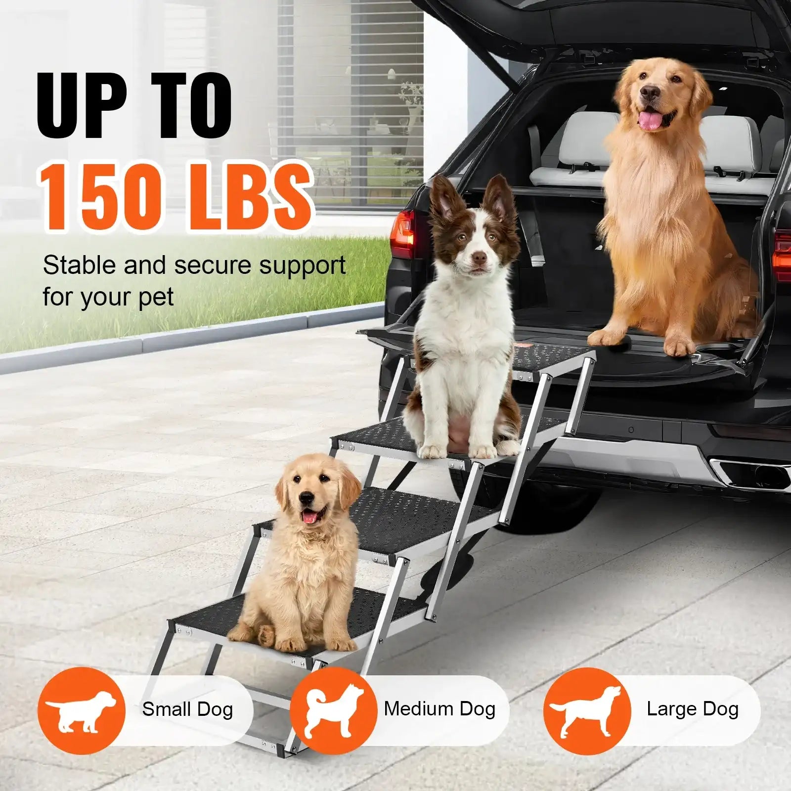 “Vevor 4-Step Folding Dog Car Stairs – Wide Portable Aluminum Pet Steps for Cars, SUVs & Trucks up to 150 lbs”