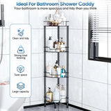 4-Tier Stainless Steel Corner Shower Caddy with Shelves – Floor-Standing Bathroom Storage Rack