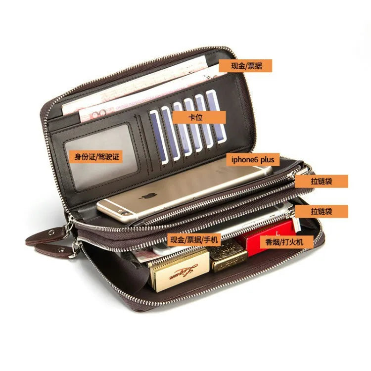 Men’s Long Leather Clutch Wallet – Large Business Handbag with Phone Pocket, Card Holder & Premium Gift Design