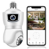 E9 Smart Bulb Dual-Lens 1080p WiFi Camera – Wireless Indoor Security Light with 4 LED Night Vision & Dome Socket Design