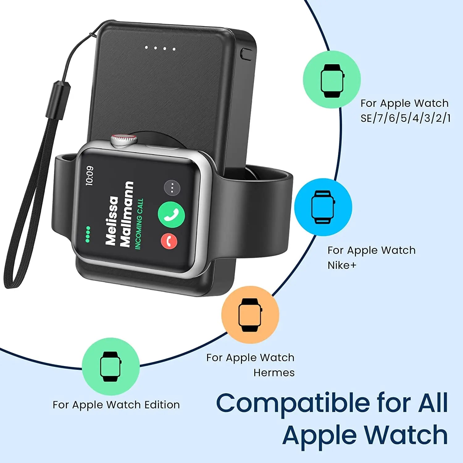 4000mAh Portable Power Bank – Magnetic Wireless Battery Pack Charger for Apple Watch Series 1–10, SE, Ultra & Ultra 2