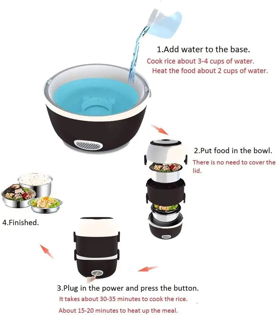 3-Layer Electric Lunch Box 2L – Portable Food Warmer & Bento Heating Container (110V / 200W)