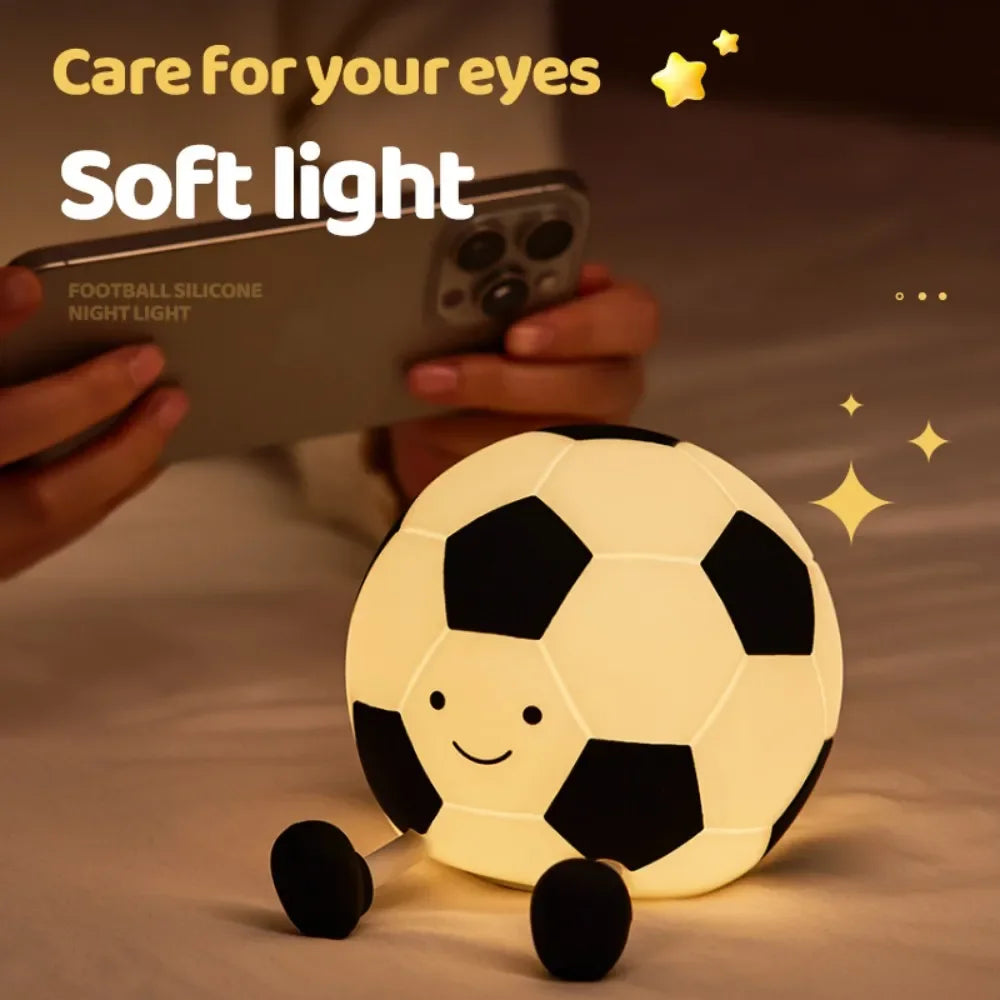 Football Silicone Night Light – Rechargeable Nursery Bedside Lamp with 3-Level Dimmable Glow, Cute Silicone Sleeping Lamp for Kids’ Room Décor