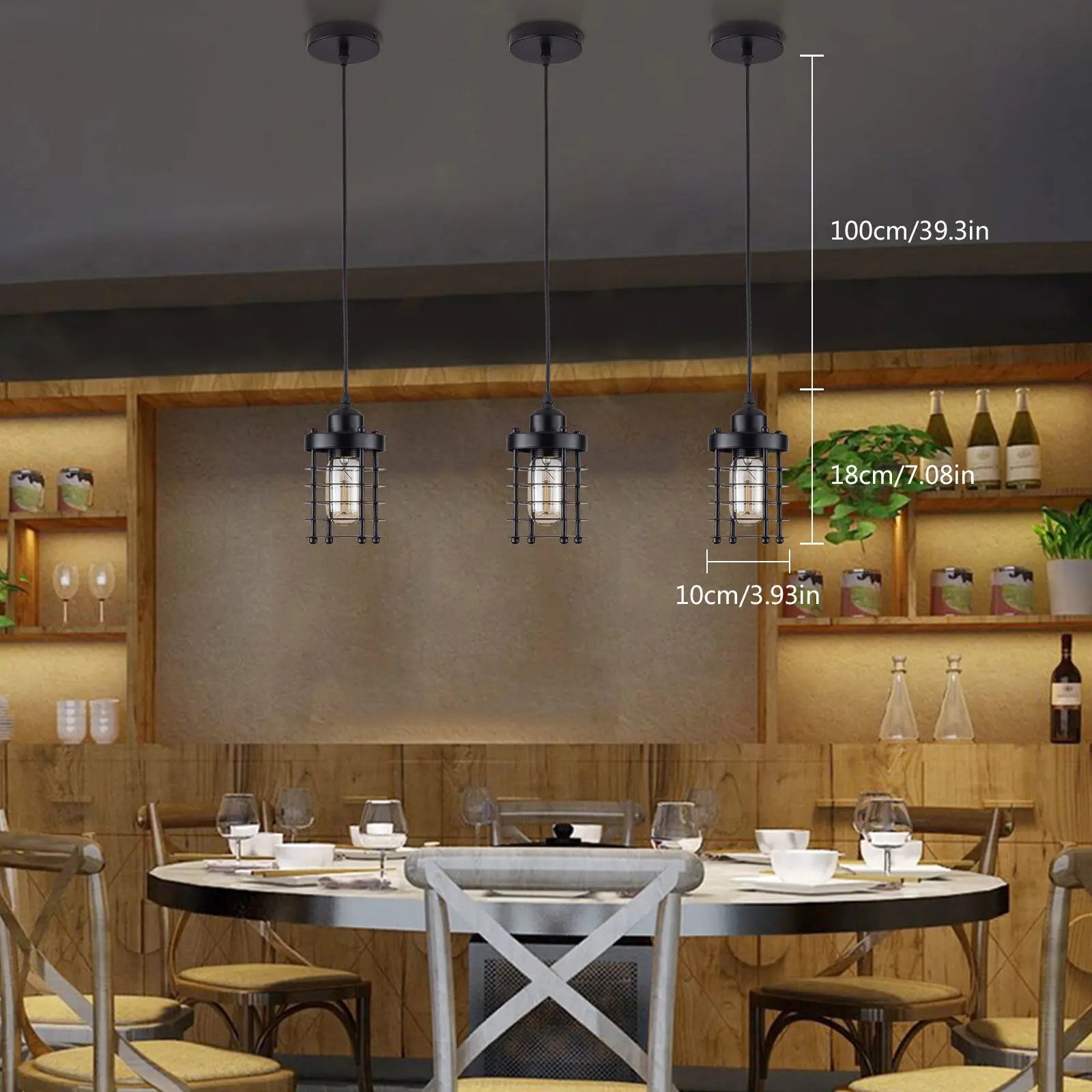 Industrial 3-Light Kitchen Island Metal Chandelier – Vintage Farmhouse Pendant Light, Black Ceiling Lamp Fixture