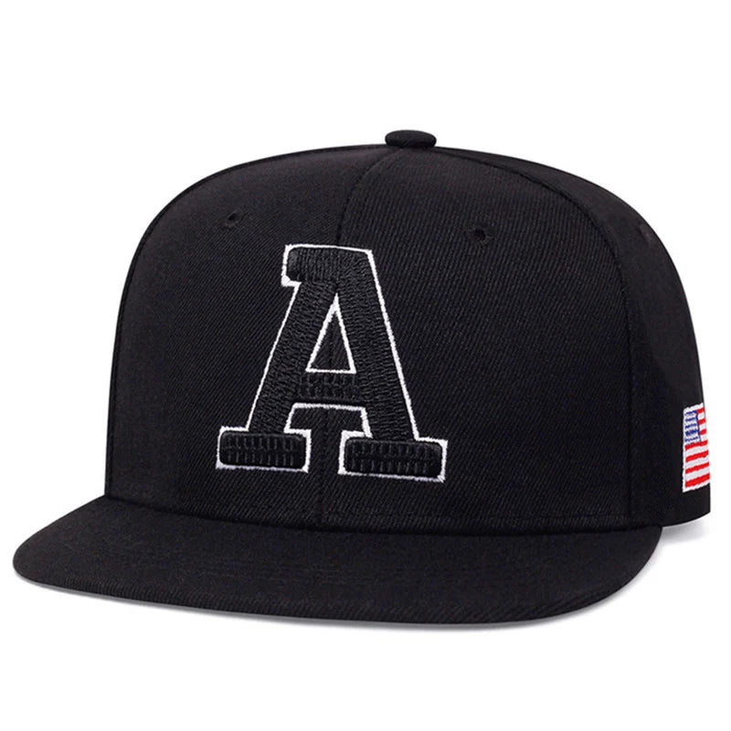 Unisex “A” Embroidered Baseball Cap – USA Flag Patch Hip-Hop Adjustable Hat for Outdoor & Casual Wear