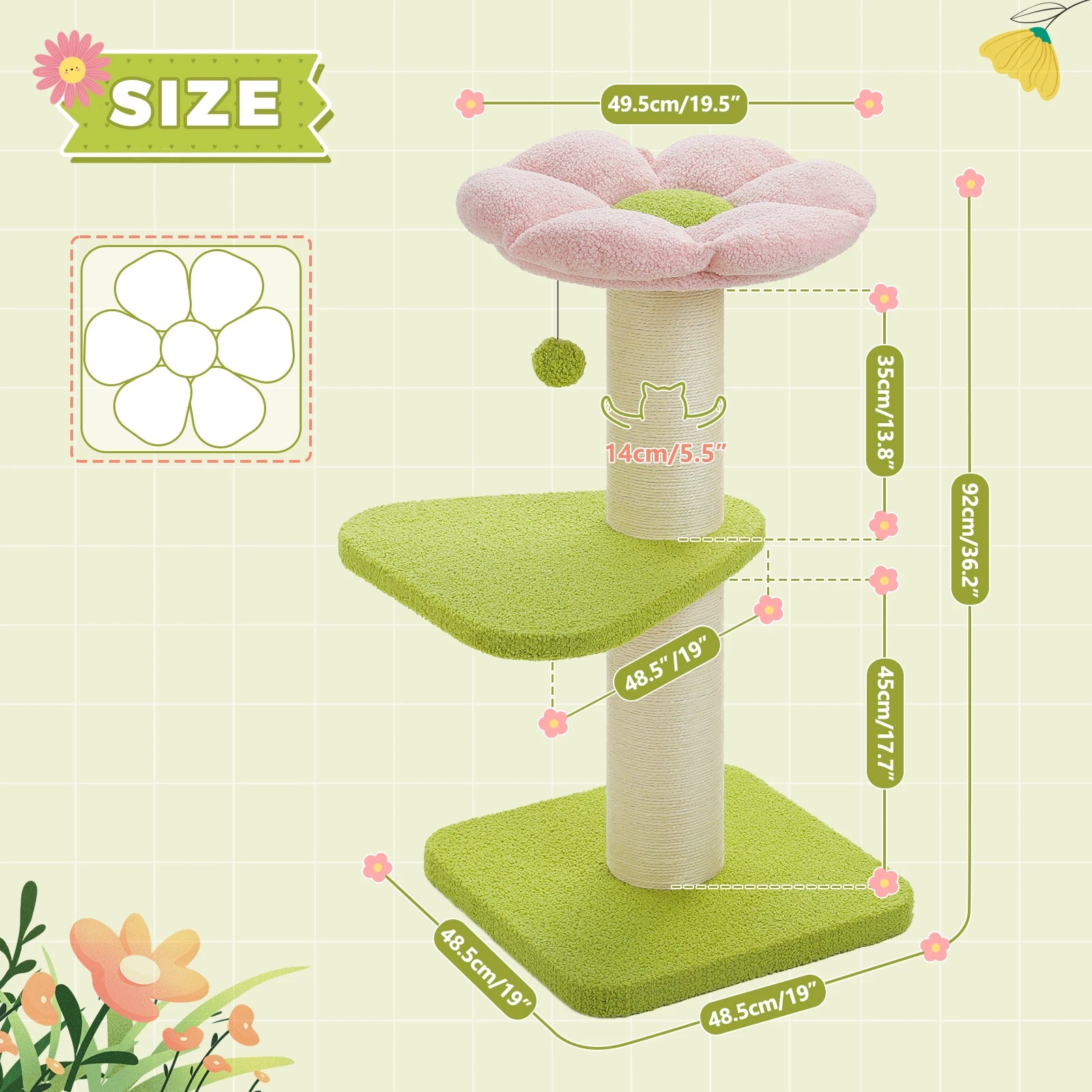 Cat Scratching Post for Large Cats – Tall Cat Tree Tower with Thick Sisal Post, Top Bed & Toy for Indoor Cats & Kittens