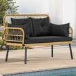 “Outdoor Loveseat Patio Wicker Furniture – Black Rattan Couch with Cushion & Adjustable Feet for Garden, Balcony & Porch”