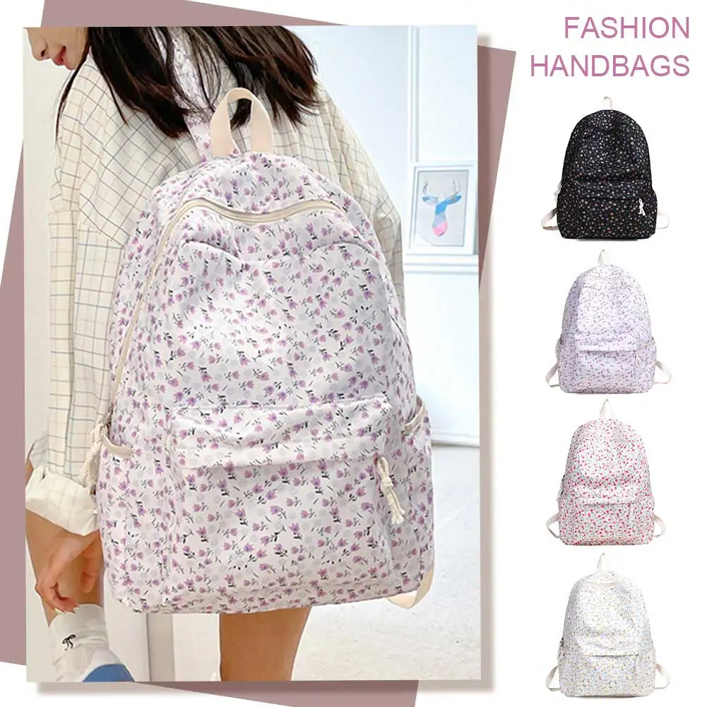Floral Aesthetic Lightweight School Backpack – Nylon Laptop Bookbag for Teen Girls, Women & Kids | Fashion Study Daypack