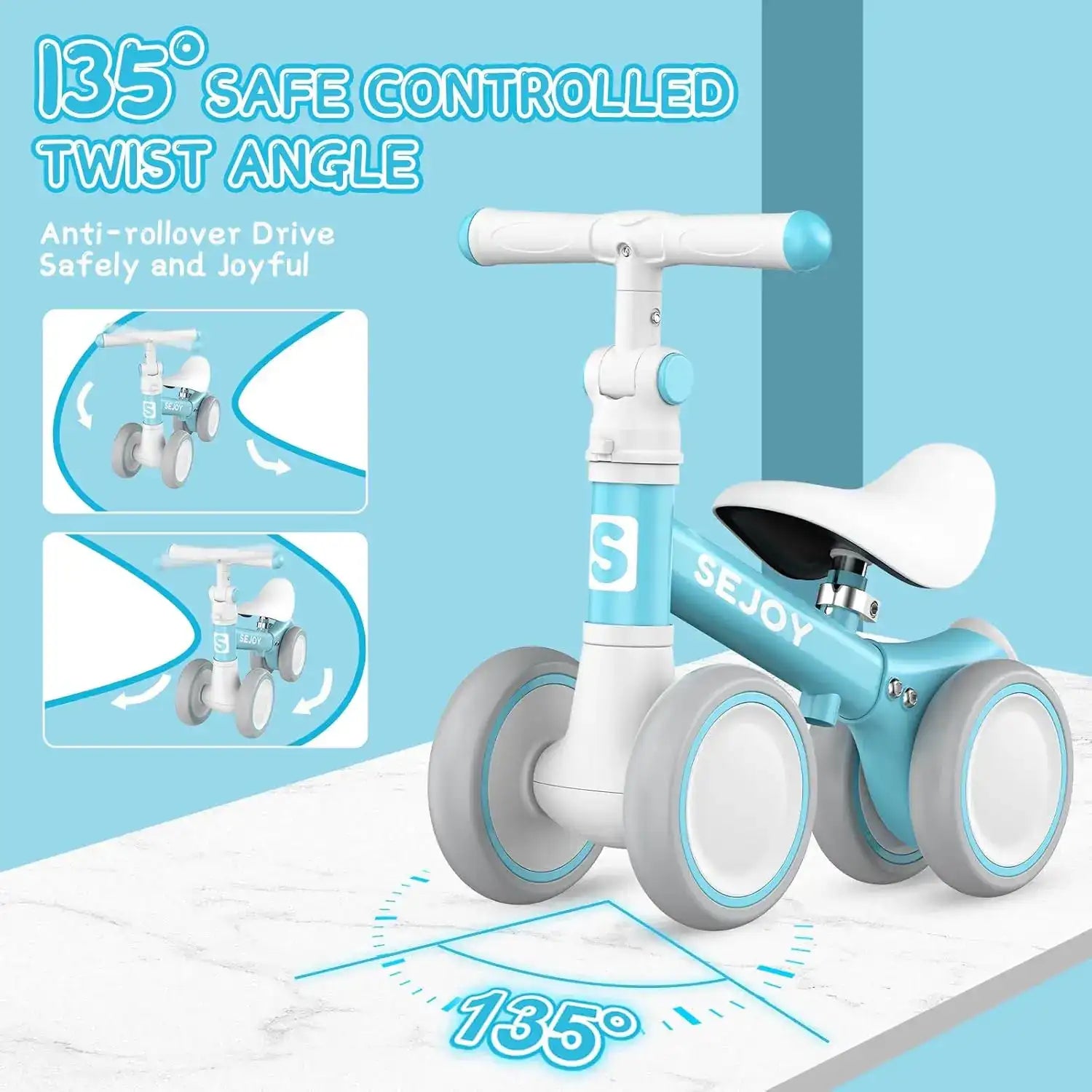SEJOY Baby Balance Bike – Adjustable Toddler First Walking Bike for Boys & Girls (Seat & Handle Height Adjustable)