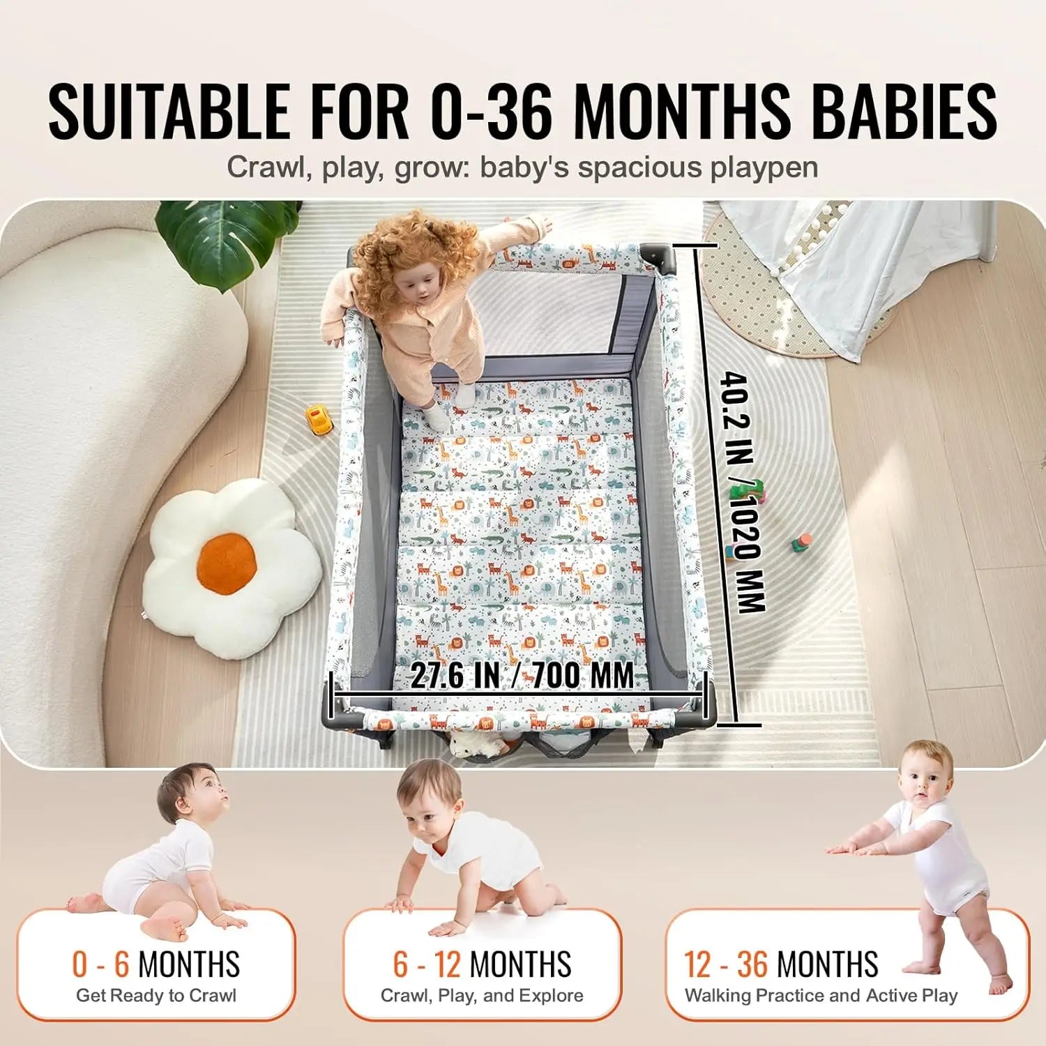 3-in-1 Baby Travel Crib & Play Yard – Folding Playpen with Soft Mattress Pad, Breathable Mesh & Carry Bag
