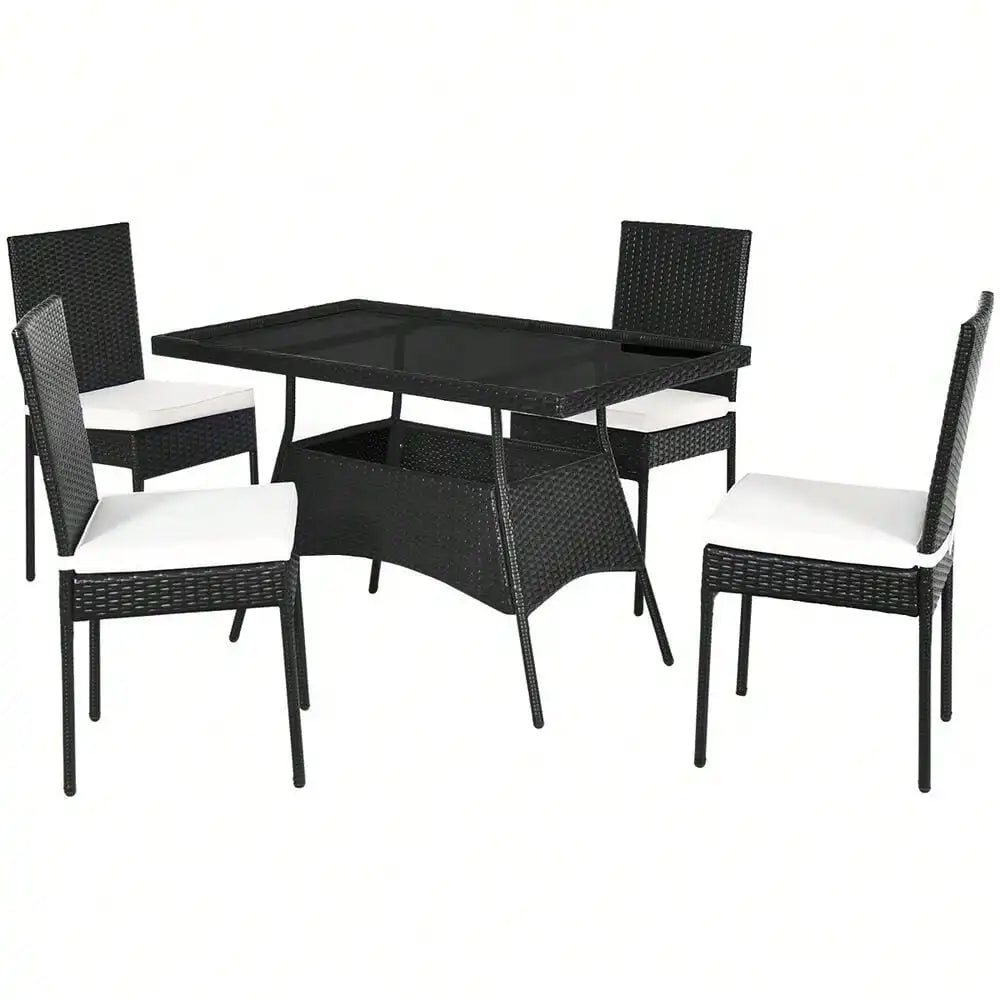 “10-Piece Rattan Patio Dining Set – Outdoor Glass-Top Table with 9 Cushioned Chairs”