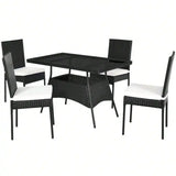 “10-Piece Rattan Patio Dining Set – Outdoor Glass-Top Table with 9 Cushioned Chairs”