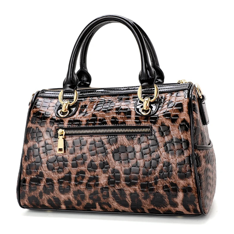 Luxury Leopard Print Cowhide Handbag for Women – Large Capacity Shoulder Bag