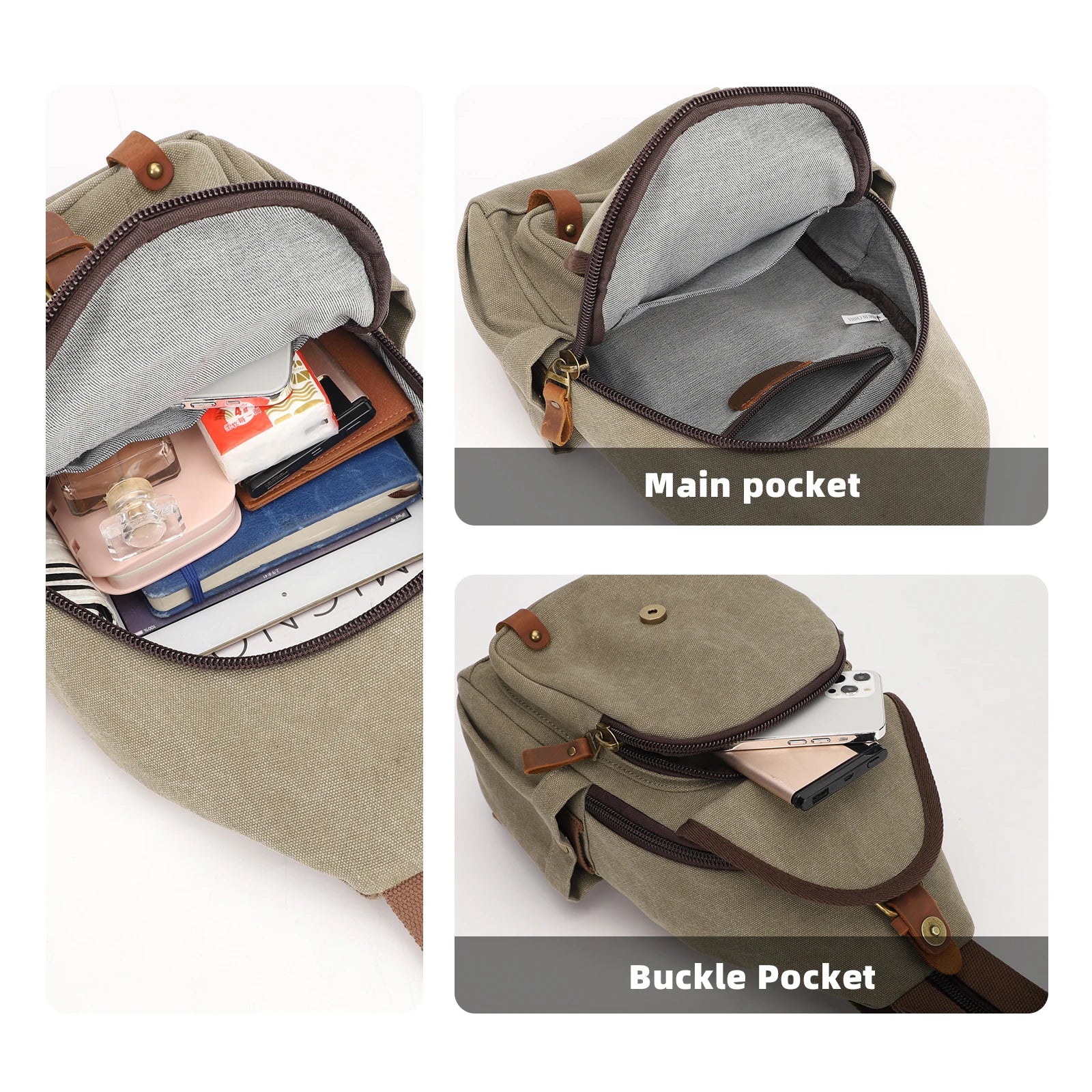 KOULI BUIR Canvas Sling Bag — Convertible Crossbody Chest Daypack for Outdoor Cycling, Hiking & Travel